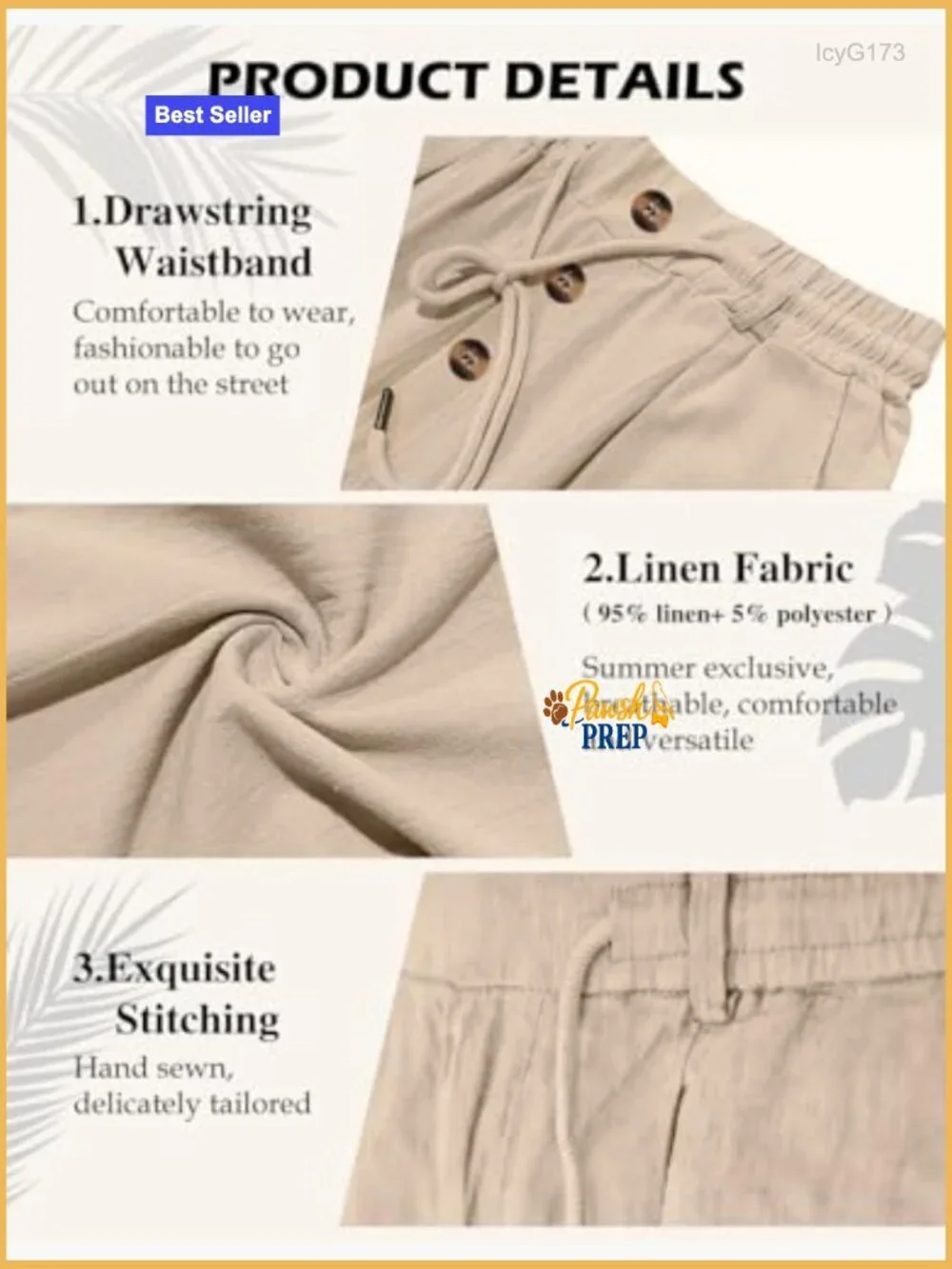Men's Casual Linen Pants Elastic Waist Drawstring Summer Lightweight Pants